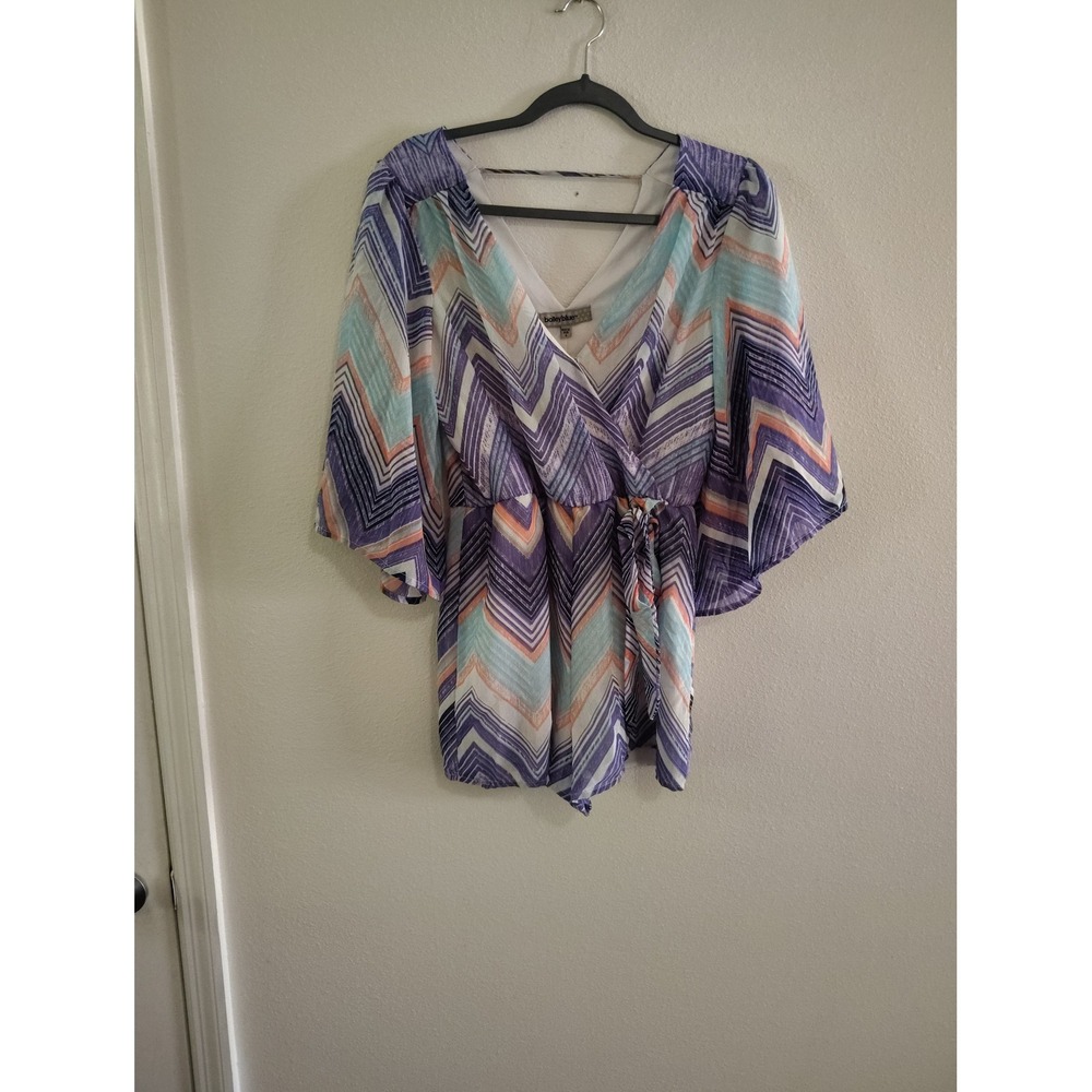 Bailey Blue Chevron Zig‎ Zag Romper Purple Blue Kimono Sleeve V-Neck Small